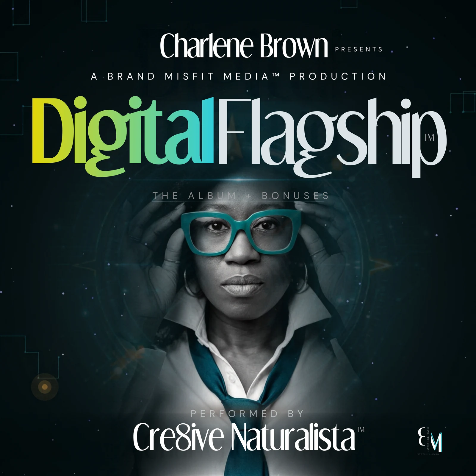 Digital Flagship album cover featuring Cre8ive Naturalista™ in teal glasses and a teal tie