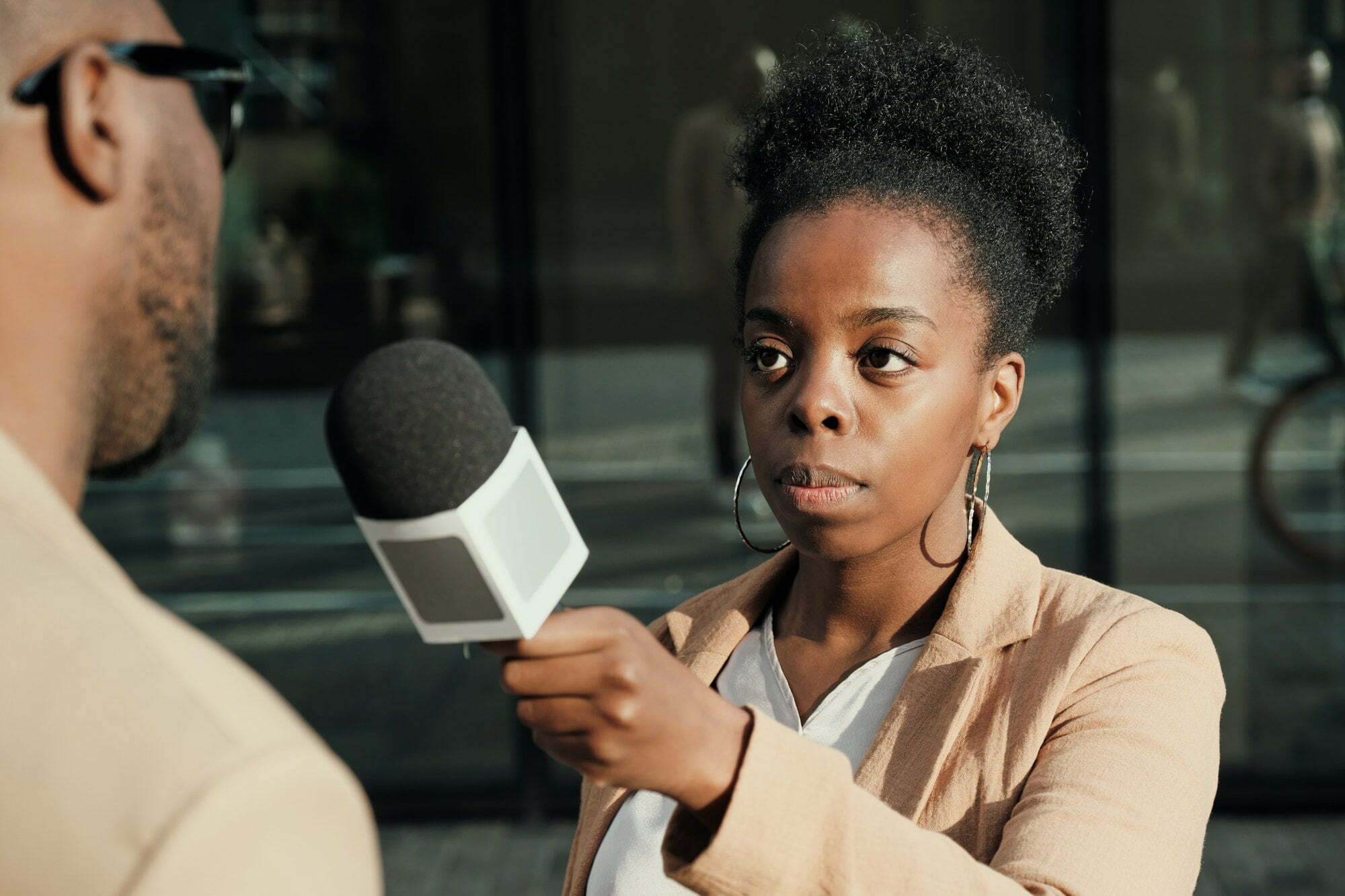 Woman interviewing the man